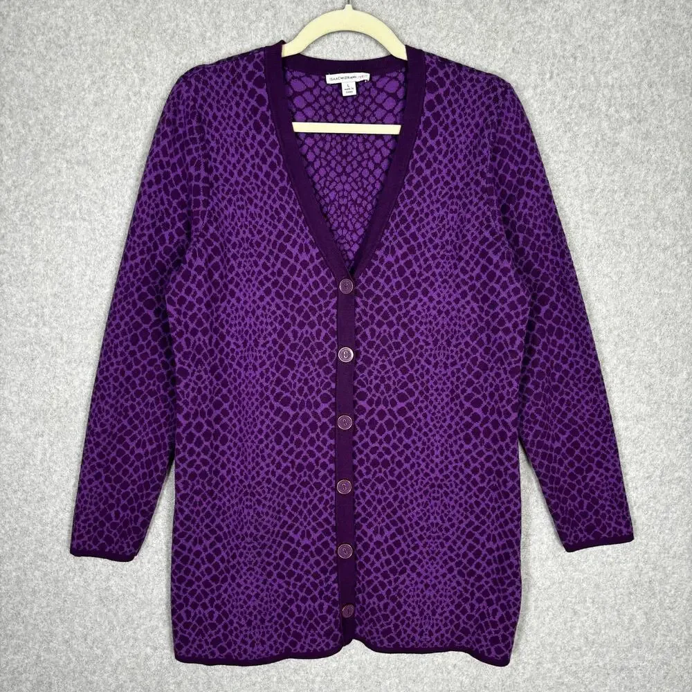 Isaac Mizrahi Sweater Womens Large‎ Purple Animal Snake Print Long Quirky Whimsy